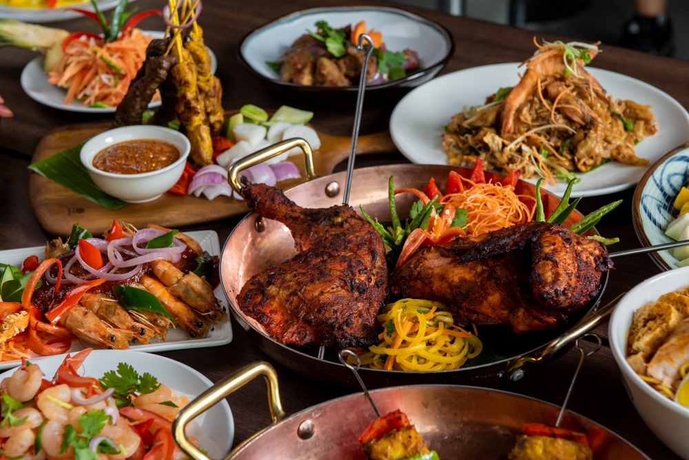 A spread of Malaysian dishes